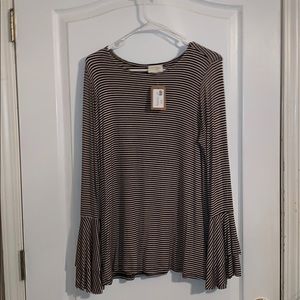 striped top with bell bottom sleeves